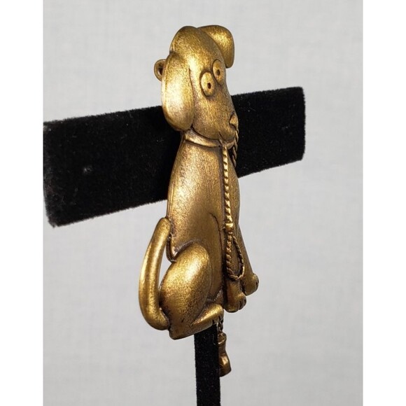 Vintage 1986 JJ Jonette Gold Tone Dog With Leash Brooch - Picture 4 of 13